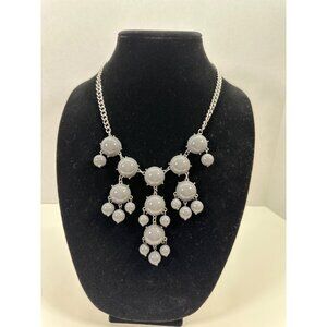 Vintage Gray Bubble Bib Statement Necklace With Silver-Tone Chain & Lobster Clas